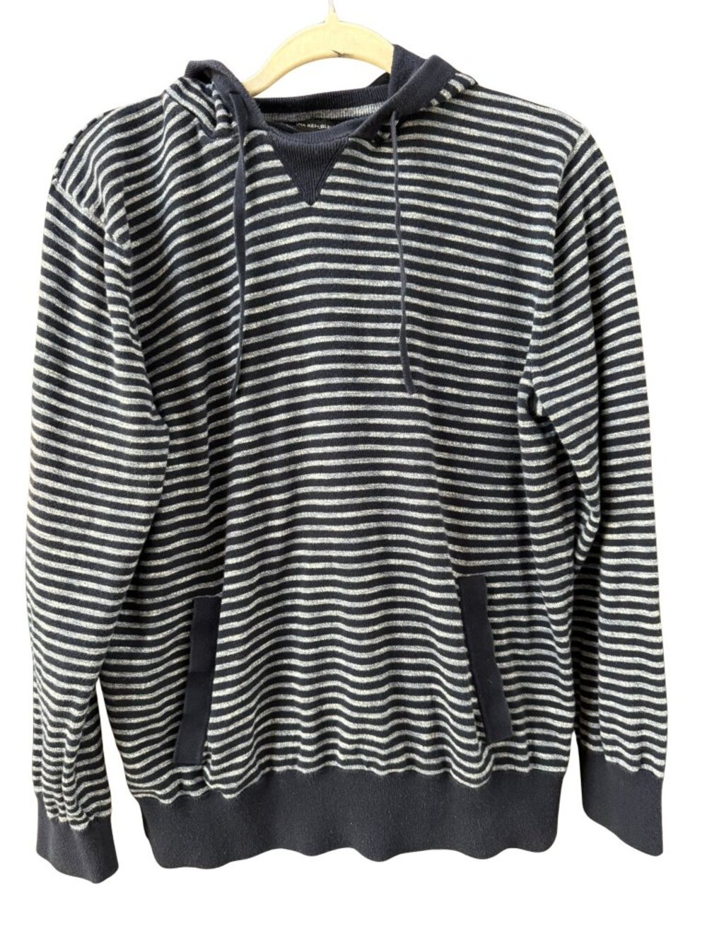 Banana Republic Men’s Striped Cotton Pullover Hoodie Navy Gray Large